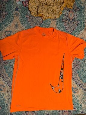Nike Orange Short Sleeve Athletic Tee with Camouflage Swoosh